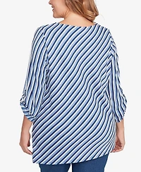 Ruby Rd. Plus Textured Stripe Roll Tab Sleeve Top