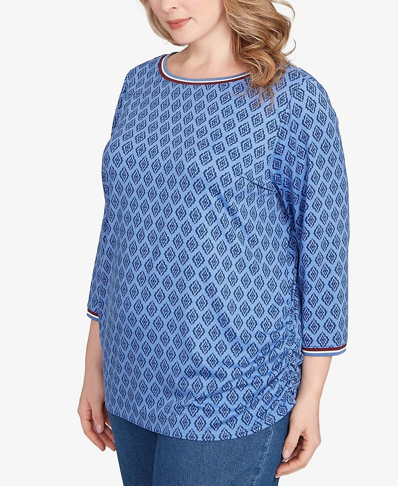 Ruby Rd. Plus Stripe Tipped Monotone Textured Top