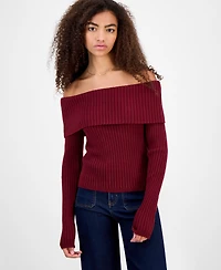 Madden Girl Juniors' Off-The-Shoulder Rib-Knit Sweater
