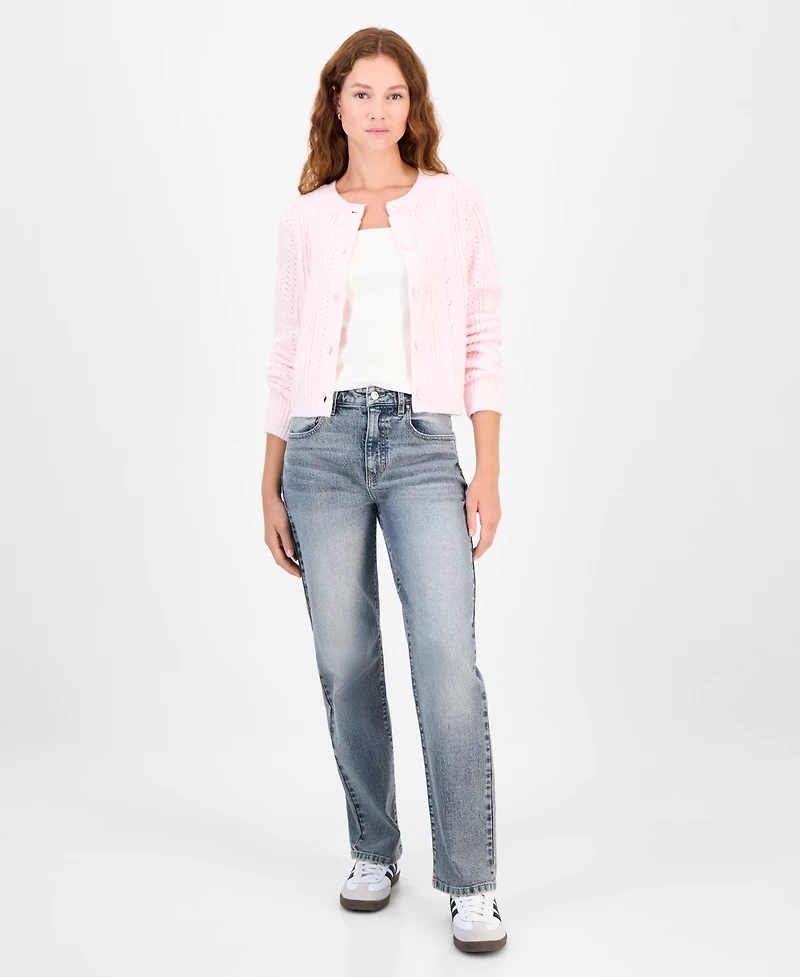 Hippie Rose Juniors' Cable-Knit Button-Front Lady Cardigan