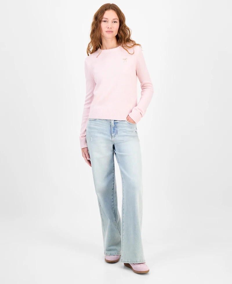 Just Polly Juniors' Embroidered Novelty Crewneck Sweater