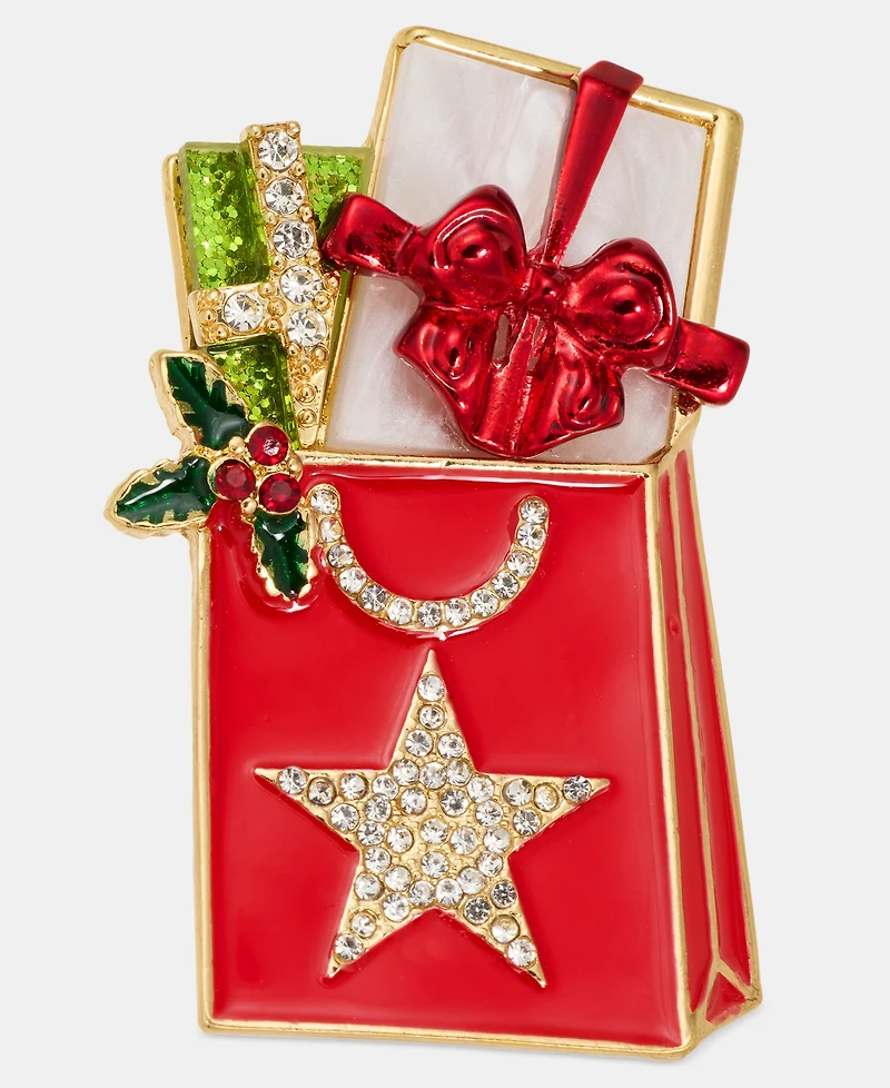 Holiday Lane Crystal & Glitter Macy's Shopping Bag Pin, Macy's Exclusive