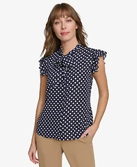 Tommy Hilfiger Women's Double Dot Ruffle Sleeve Bow Blouse