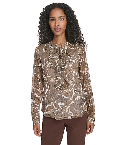 Tommy Hilfiger Women's Paisley Ruffle Long Sleeve Blouse