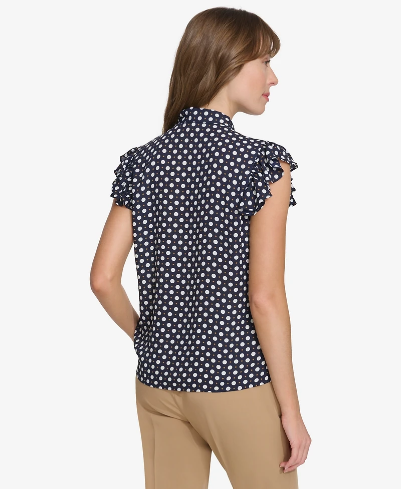 Tommy Hilfiger Women's Double Dot Ruffle Sleeve Bow Blouse