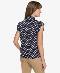 Tommy Hilfiger Women's Double Dot Ruffle Sleeve Bow Blouse