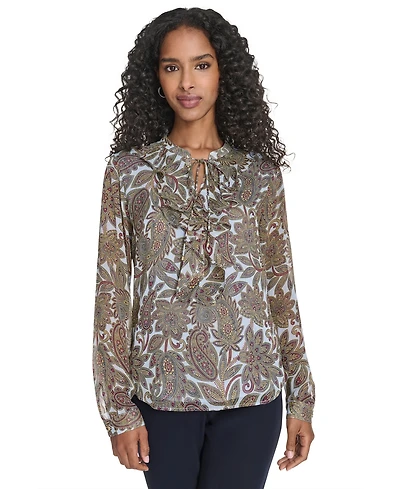 Tommy Hilfiger Women's Paisley Ruffle Long Sleeve Blouse