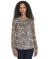 Tommy Hilfiger Women's Paisley Ruffle Long Sleeve Blouse