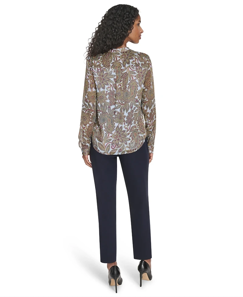 Tommy Hilfiger Women's Paisley Ruffle Long Sleeve Blouse