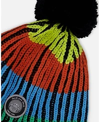 Deux par Boy Lined Peruvian Knit Winter Hat with Pompom Multicolor - Toddler|Child