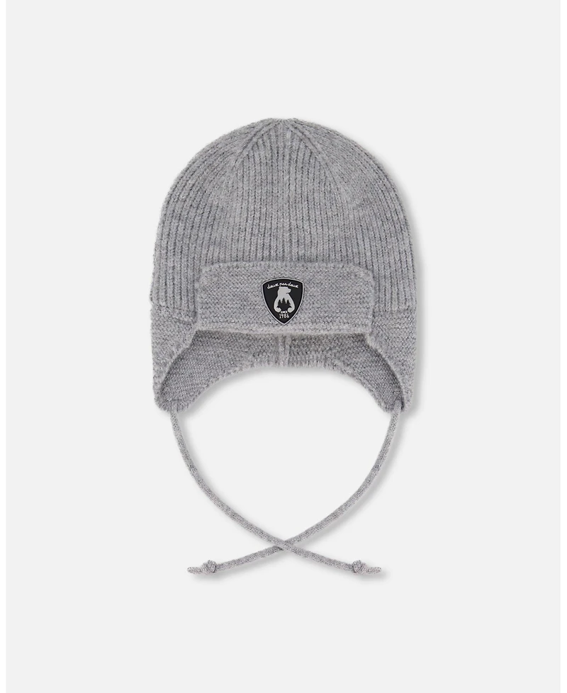 Deux par Baby Unisex Lined Knit Hat with Ears and Strings Heather Gray - Baby|Toddler