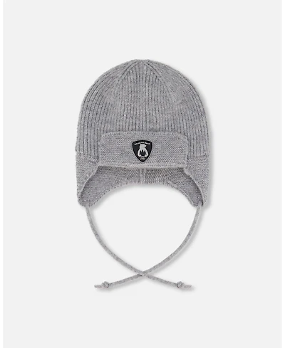Deux par Baby Unisex Lined Knit Hat with Ears and Strings Heather Gray - Baby|Toddler