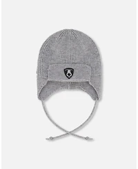 Deux par Baby Unisex Lined Knit Hat with Ears and Strings Heather Gray - Baby|Toddler
