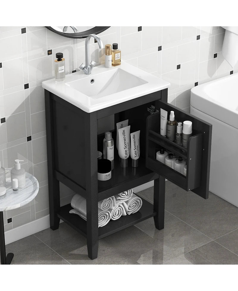 Casainc 20" Vanity with Sink and Soft-Close Door, Bathroom Cabinet with Storage Rack and Open Shelf