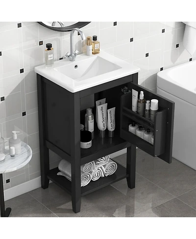 Casainc 20" Vanity with Sink and Soft-Close Door, Bathroom Cabinet with Storage Rack and Open Shelf