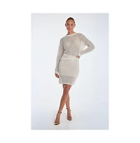 The Noli Shop Womens Addison Sequin Crochet Skirt - Pearl