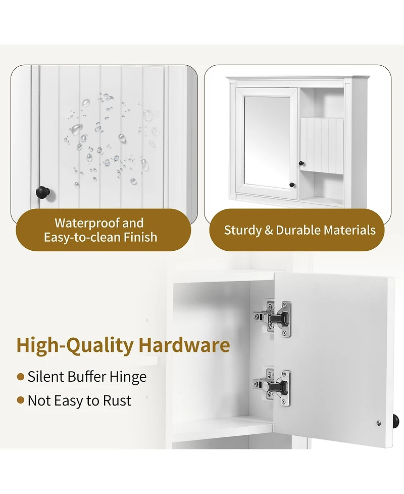 Casainc 32" Bathroom Wall Cabinet with Mirrored Door and 3 Storage Shelves, Wall Mounted Storage Cabinet