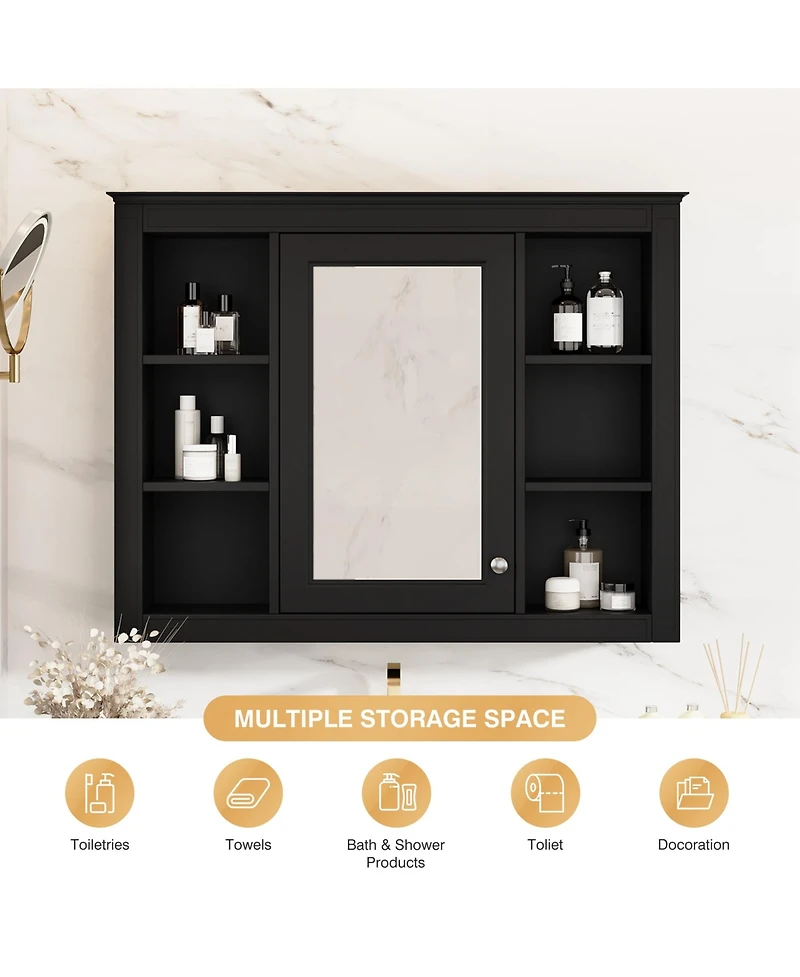 Casainc 35" x 27.5" Wall Mounted Bathroom Medicine Cabinet with Mirror and 6 Open Shelves (No Vanity)