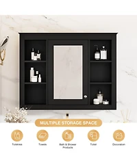Casainc 35" x 27.5" Wall Mounted Bathroom Medicine Cabinet with Mirror and 6 Open Shelves (No Vanity)