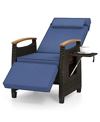 Gymax Patio Rattan Lounge Chair Pe Wicker Recliner w/ Adjustable Backrest & Footrest