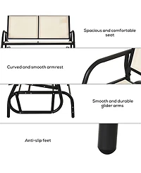 Flynama 2-Person Outdoor Glider Bench, Patio Double Swing Rocking Chair Loveseat w/Powder Coated Steel Frame for Backyard Garden Porch, Beige