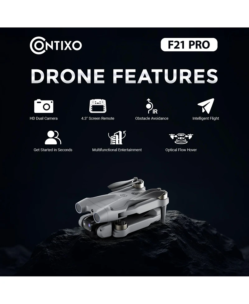 Contixo F21 Pro Foldable Drone with 4.3" Screen Remote, Obstacle Avoidance, Brushless Motors, 2 Batteries for Beginners