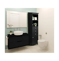 Basicwise Tall Freestanding Storage Organizer Linen Tower, Vanity Closet, Bathroom Cabinet with 2 Open shelves, 3 Drawers, and a White