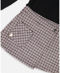 Deux par Girl Bi-Material Dress Black and Houndstooth - Toddler|Child