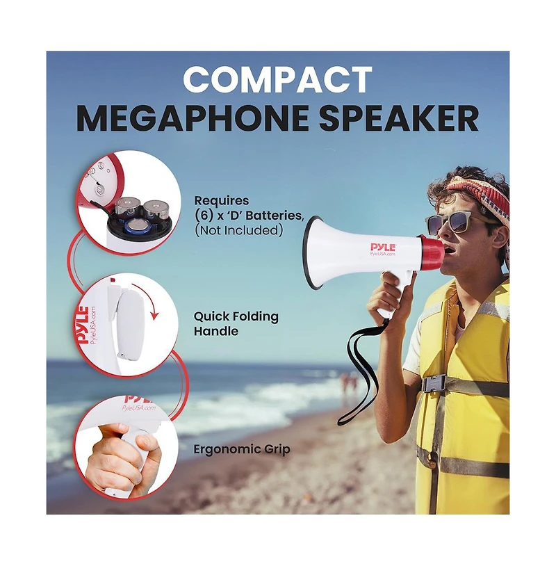 Pyle Bluetooth Megaphone - Pa Megaphone Speaker with Wired Microphone, Siren Alarm Mode, MP3/Usb/Sd Readers