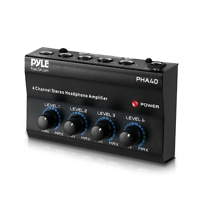 Pyle 4-Channel Portable Stereo Headphone Amplifier - Mini Earphone Splitter Amp with 4 ¼" Trs Output Jacks - Independent Volume Controls