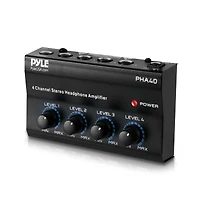 Pyle 4-Channel Portable Stereo Headphone Amplifier - Mini Earphone Splitter Amp with 4 ¼" Trs Output Jacks - Independent Volume Controls