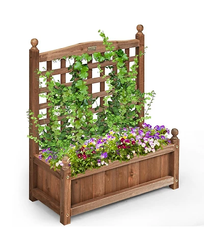 Costway Solid Wood Planter Box with Trellis Weather-Resistant Outdoor 25''x11''x30''