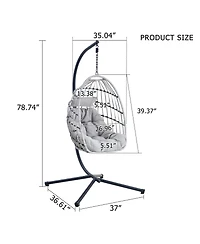 Duty Iron Hanging Chair with Wicker Weave – Single Person Swing for Indoor/Outdoor (Gray)
