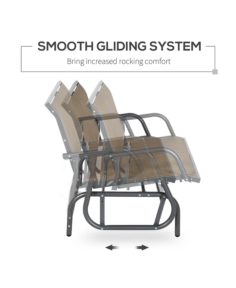 2-Person Outdoor Glider Bench, Patio Double Swing Rocking Chair Loveseat w/ Powder Coated Steel Frame for Backyard Garden Porch