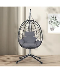 Flynama Egg Chair with Stand Indoor Outdoor Swing Chair Patio Wicker Hanging Egg Chair Hanging Basket Chair Hammock Chair with Stand for Bedroom Livin