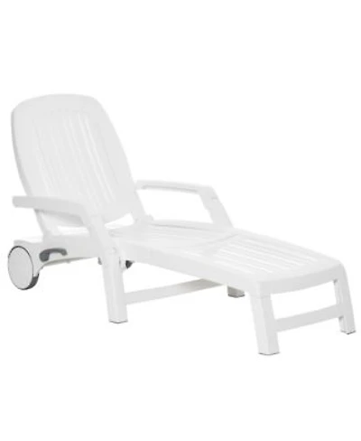 Outdoor Chaise Lounge Chair On Wheels With Storage Box Waterproof Lounger With Quick Assembly Folding Design 5 Level Adjustable Backrest For Pool Beach Patio Garden White