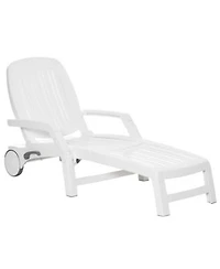 Outdoor Chaise Lounge Chair On Wheels With Storage Box Waterproof Lounger With Quick Assembly Folding Design 5 Level Adjustable Backrest For Pool Beach Patio Garden White