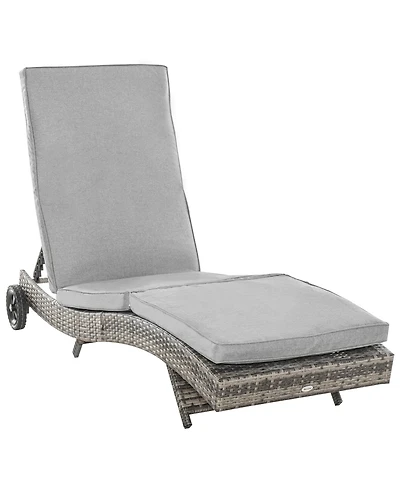 Flynama Chaise Lounge Pool Chair, Outdoor Pe Rattan Cushioned Patio Sun Lounger w/ 5-Level Adjustable Backrest & Wheels for Easy Movement, Wicker, Mix