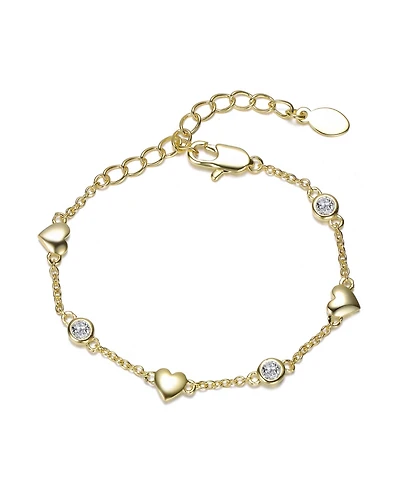 Rachel Glauber 14K Gold Plated with Bezel Set Cubic Zirconia Heart Charm Bracelet