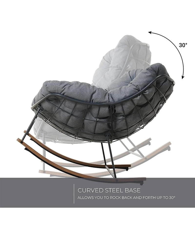 Mondawe Outdoor Rocking Chair,W/ 30° Swing Comfort & Thick Pillow Shaped Cushion,Outdoor Durability