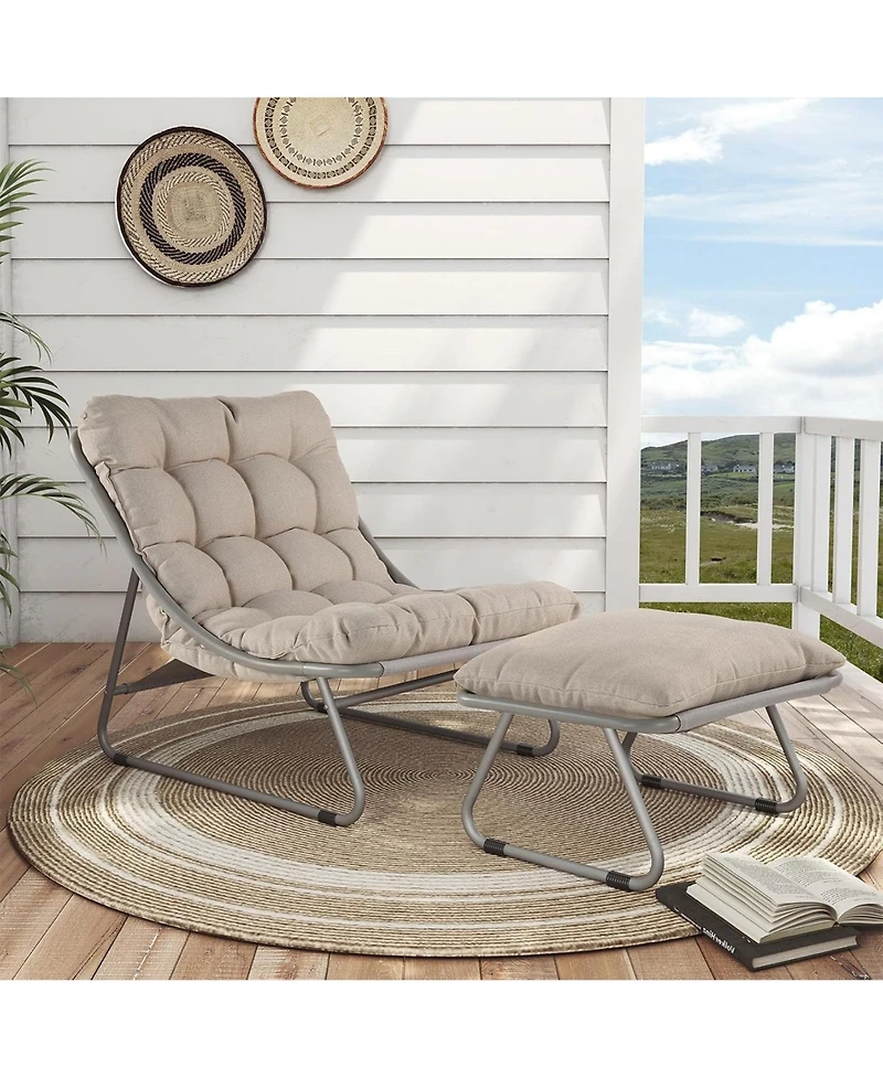 Mondawe 2-Piece All-Iron Removable Lounge Chair Set With Cushions & Footrest,Breathable Mesh Chair