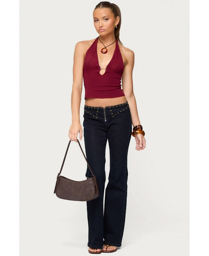 Edikted Women's Missie Knitted Plunge Neck Halter Top