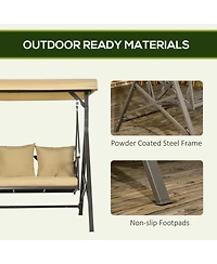 Flynama 3-Seat Patio Swing Chair, Porch Swing Glider with Cushion, 3 Throw Pillows & Adjustable Canopy for Porch, Garden, Poolside, Backyard