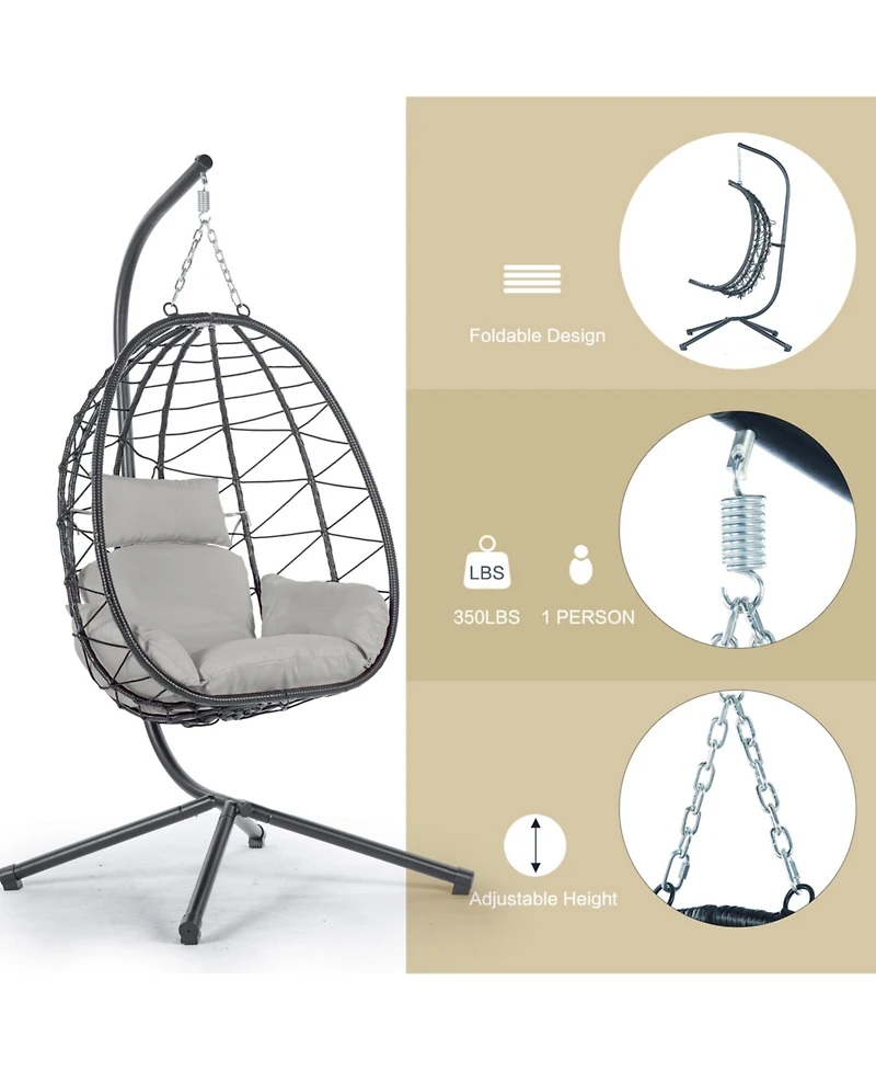Flynama Egg Chair with Stand Indoor Outdoor Swing Chair Patio Wicker Hanging Egg Chair Hanging Basket Chair Hammock Chair with Stand for Bedroom Livin