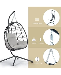 Flynama Egg Chair with Stand Indoor Outdoor Swing Chair Patio Wicker Hanging Egg Chair Hanging Basket Chair Hammock Chair with Stand for Bedroom Livin