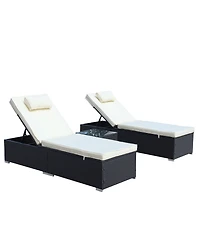 Flynama 3-Piece Outdoor Patio Furniture Set Chaise Lounge, Patio Reclining Rattan Lounge Chair Chaise Couch Cushioned with Glass Coffee Table, Adjusta