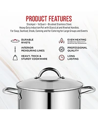 Bakken-Swiss Deluxe 16-Quart Stainless Steel Stockpot w/Tempered Glass See-Through Lid - Simmering Delicious Soups Stews & Induction Cooking