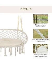 Flynama 2-Person Hammock Chair Macrame Swing with Soft Cushion, Hanging Cotton Rope Chair for Indoor Outdoor Home Patio Backyard, White