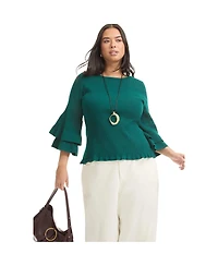 June + Vie Women's Plus Ruffled Long-Sleeve Sweater
