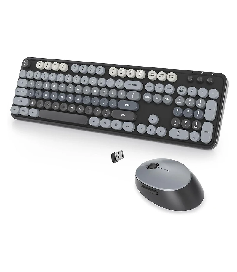 risokeys Wireless Keyboard and Mouse Set, Retro Typewriter, 2.4GHz Full Size 104-Key Cute Keyboard with Number Pad